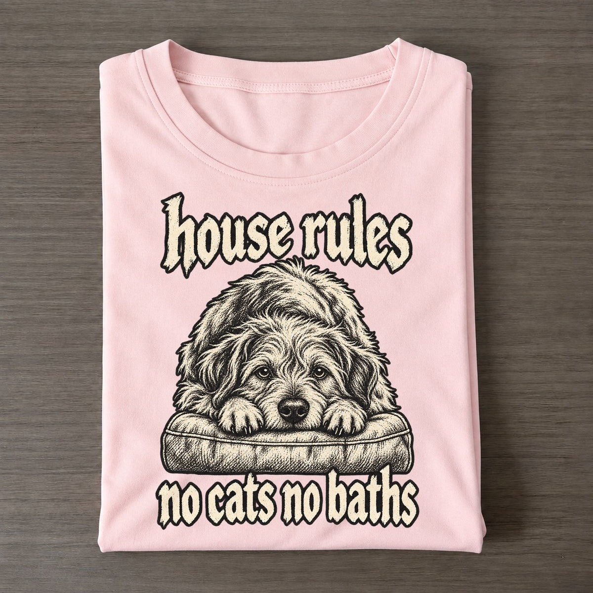 A Shaggy Dog Lying Sprawled Across A Couch Cushion Chin On Paws Bark For Me Classic T-shirt – Pink
