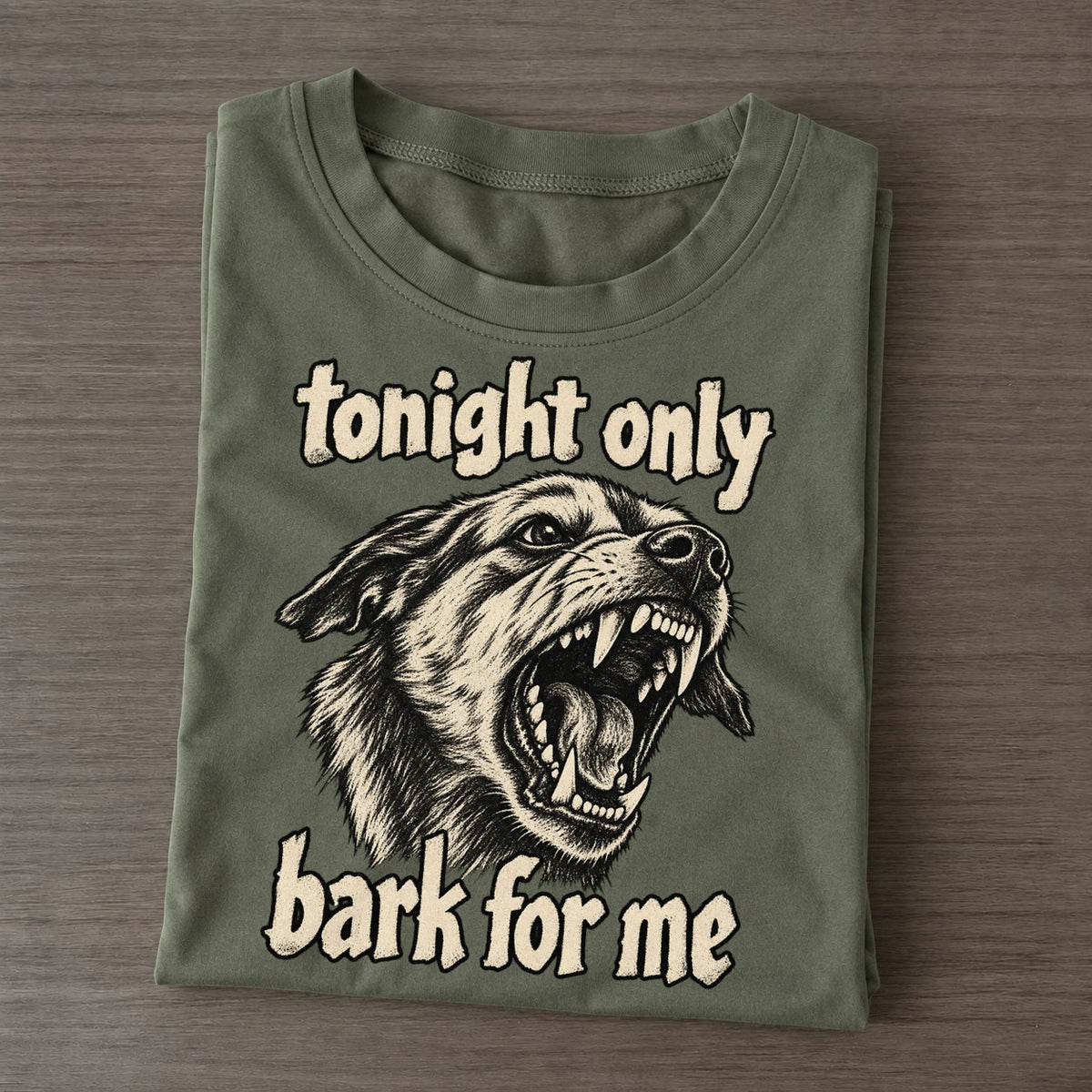 A Snarling Dog Head In Three Quarter View Jaws Wide On Bared Fangs Bark For Me Classic T-shirt – Army Green
