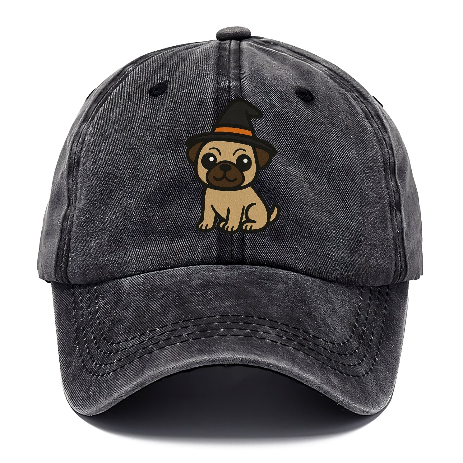 pug wearing witch hat halloween theme portrait design Hat