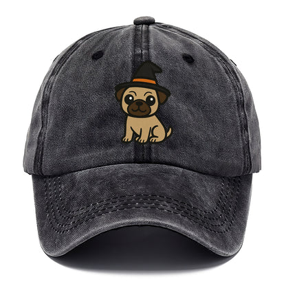 pug wearing witch hat halloween theme portrait design Hat