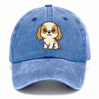 shih tzu white and gold sitting pose with long ears portrait design Hat