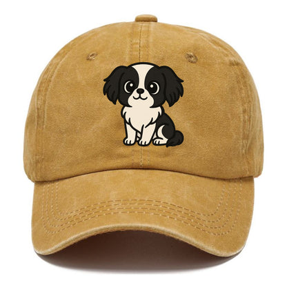 japanese chin black and white sitting pose portrait design Hat