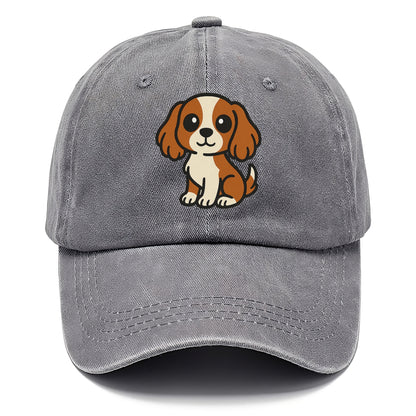 Cavalier King Charles Spaniel Blenheim Colored Sitting Pose Portrait Design Hat