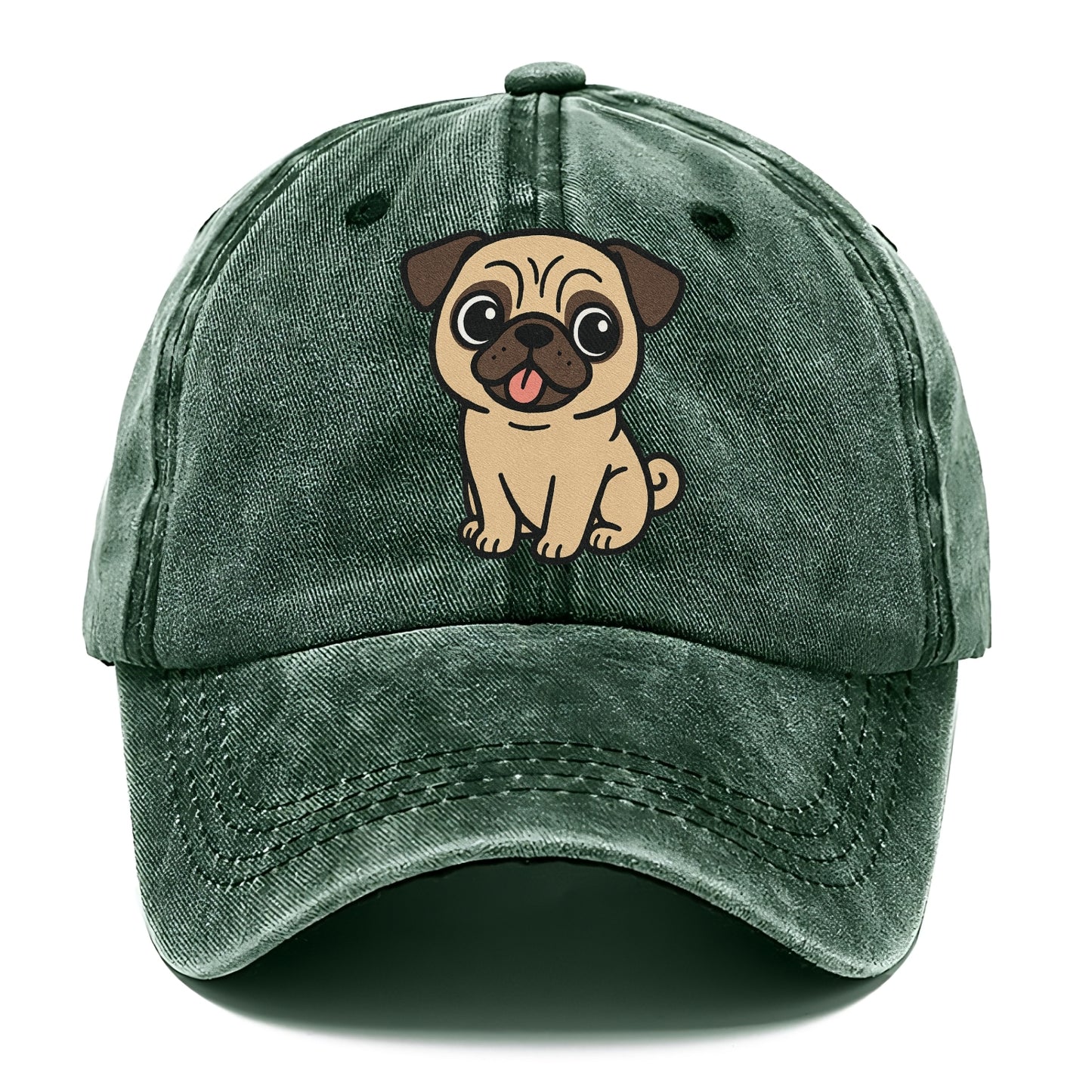 pug tilted head with tongue out portrait design Hat