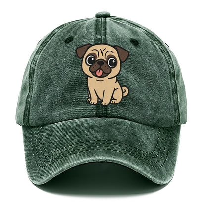 pug tilted head with tongue out portrait design Hat