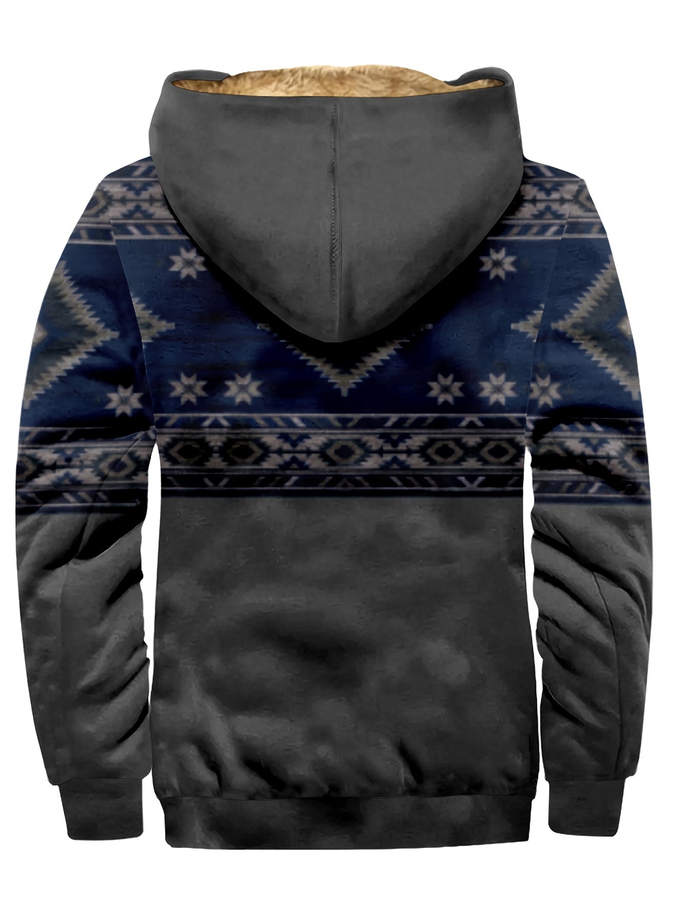 Ethnic Style Warm Fleece Hooded Jacket, Men's Casual Warm Thick