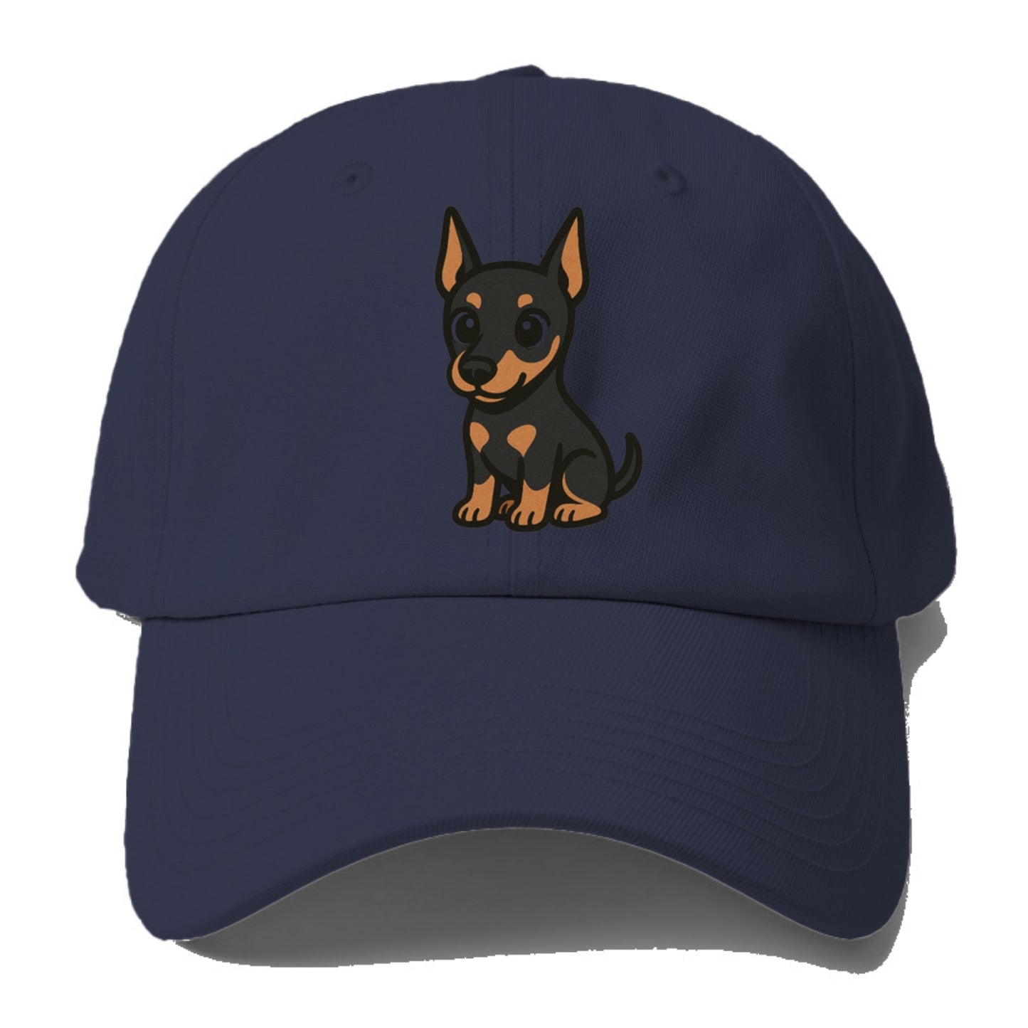 doberman black and tan sitting pose with cropped ears portrait design Hat