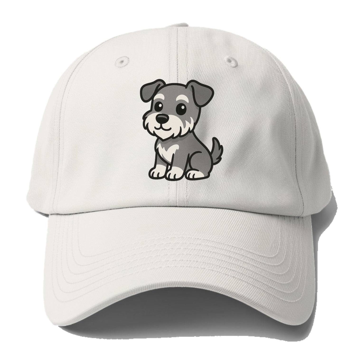 schnoodle gray and white sitting pose portrait design Hat