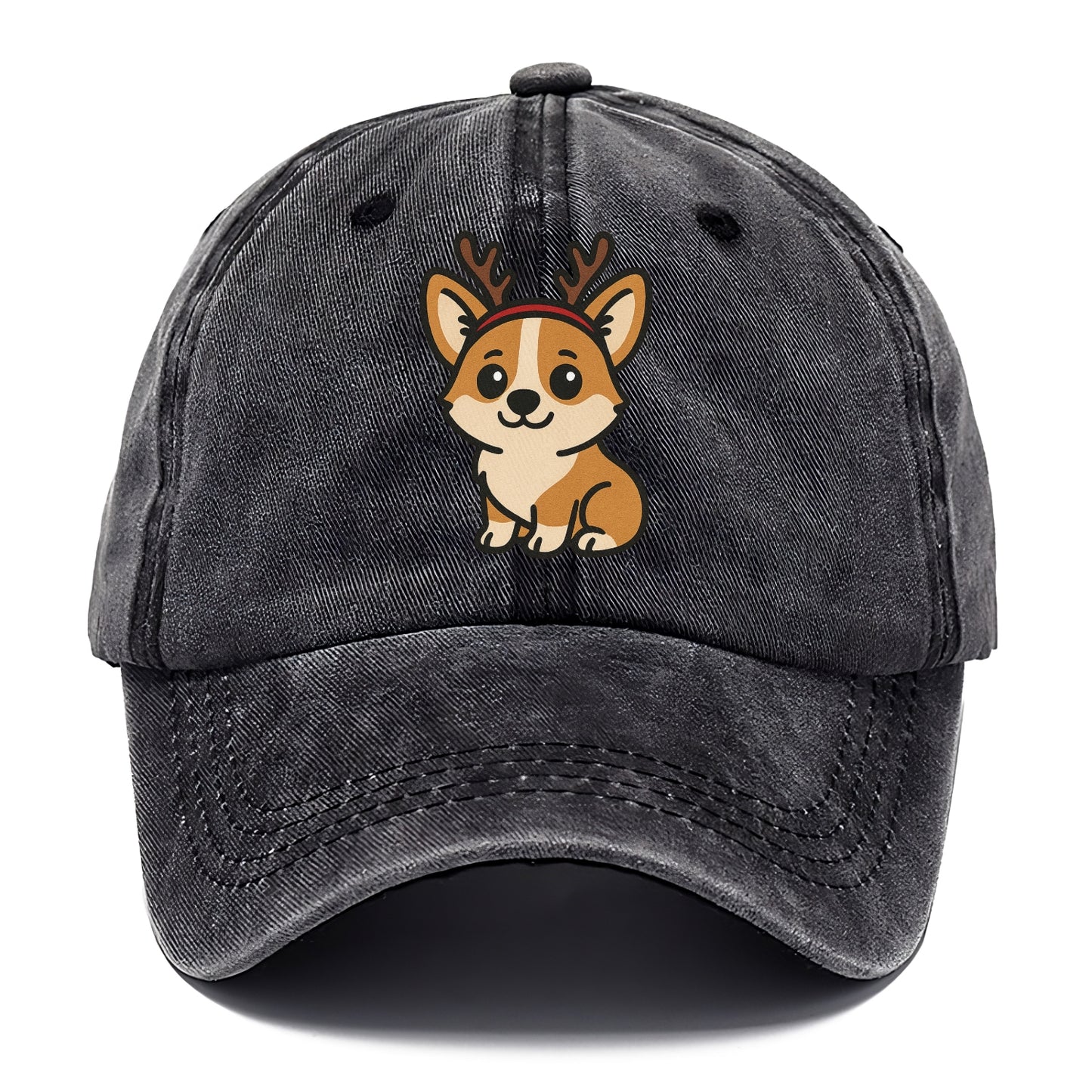 corgi wearing reindeer antlers christmas theme portrait design Hat