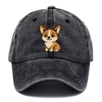 corgi wearing reindeer antlers christmas theme portrait design Hat