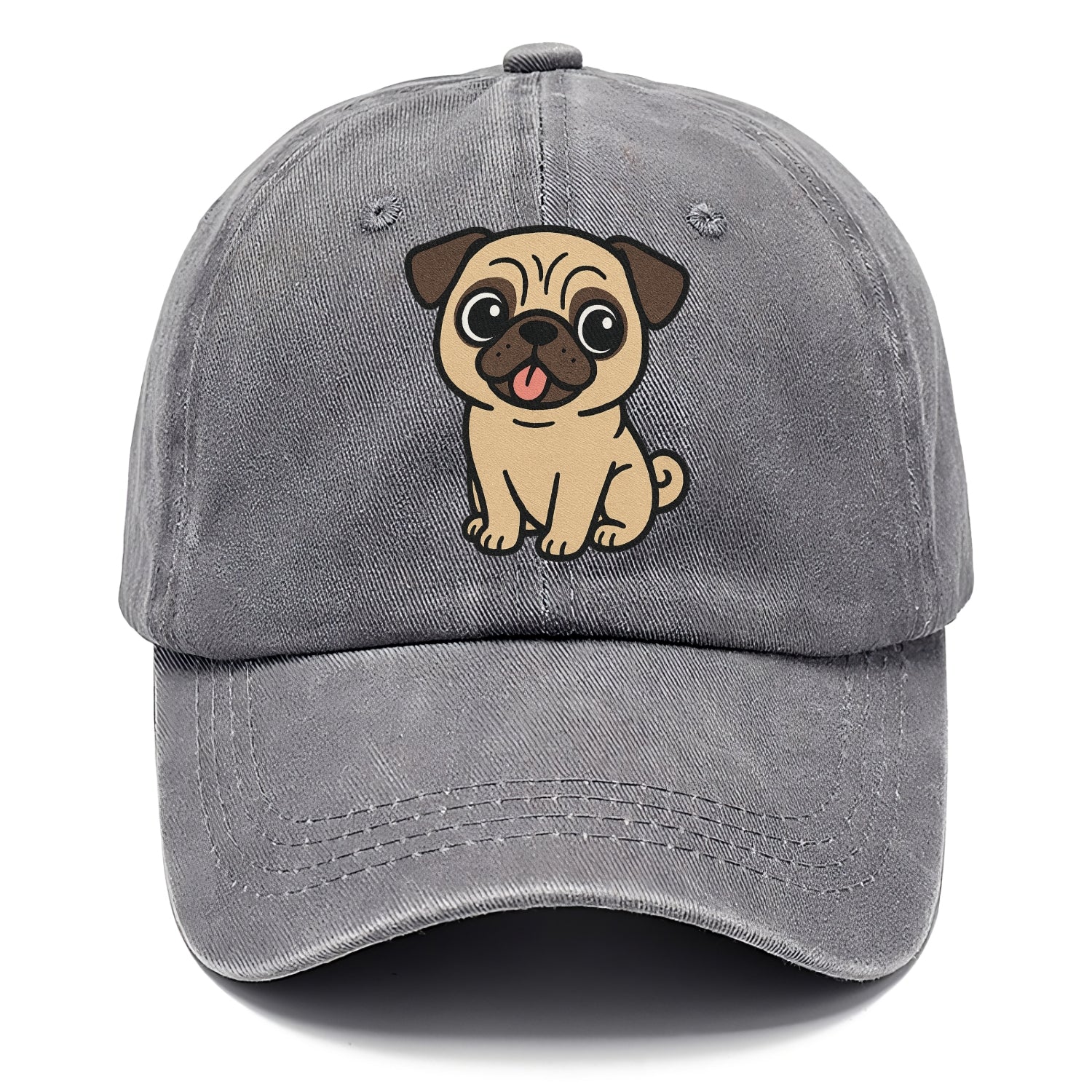 pug tilted head with tongue out portrait design Hat