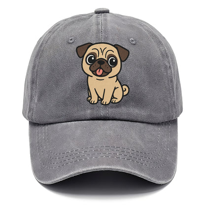 pug tilted head with tongue out portrait design Hat