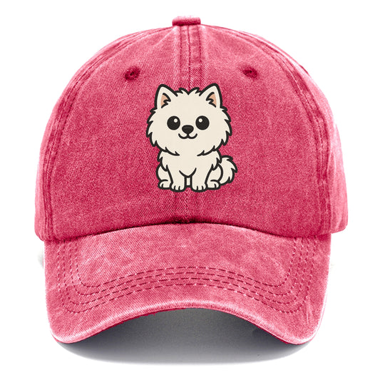 pomeranian white fluffy sitting pose portrait design Hat