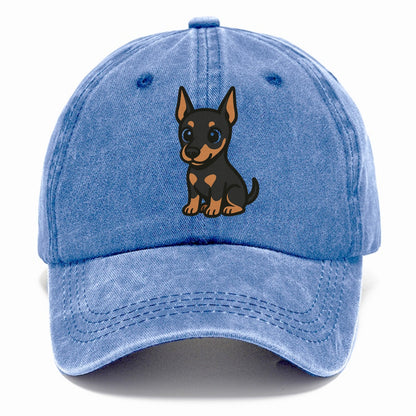 doberman black and tan sitting pose with cropped ears portrait design Hat