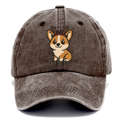 corgi wearing reindeer antlers christmas theme portrait design Hat