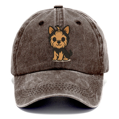 yorkshire terrier brown and black with top knot portrait design Hat