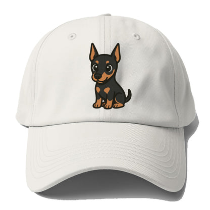 doberman black and tan sitting pose with cropped ears portrait design Hat