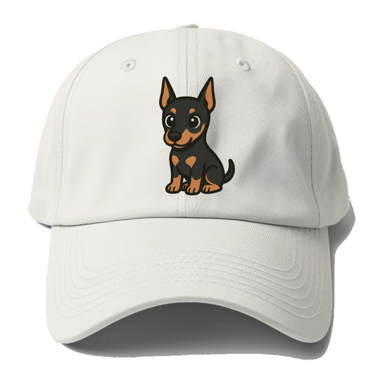 doberman black and tan sitting pose with cropped ears portrait design Hat