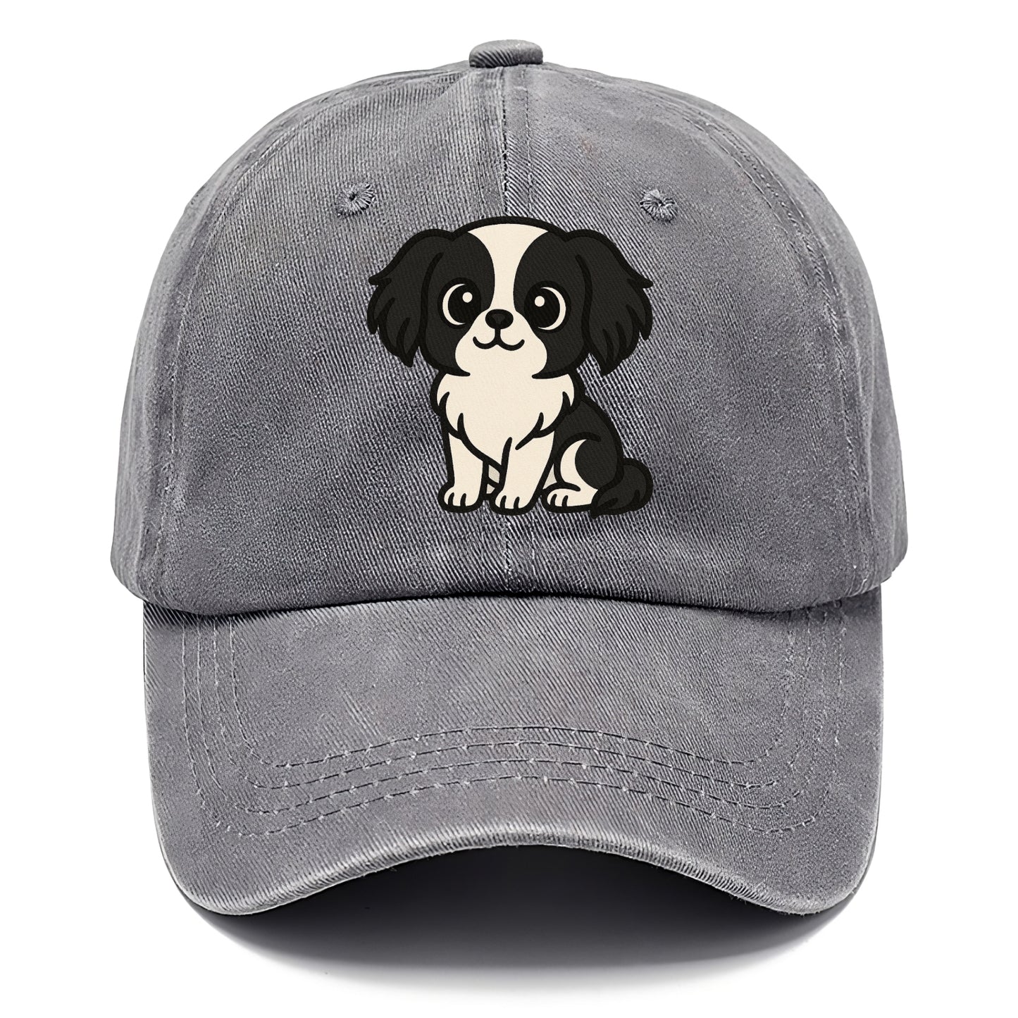 japanese chin black and white sitting pose portrait design Hat