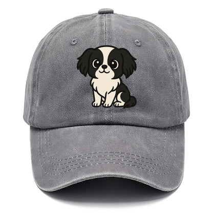 japanese chin black and white sitting pose portrait design Hat