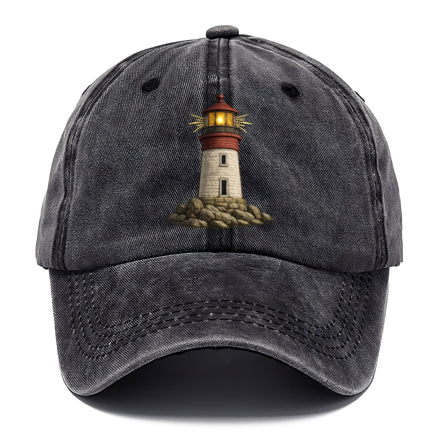 shining lighthouse on a rocky shore Hat