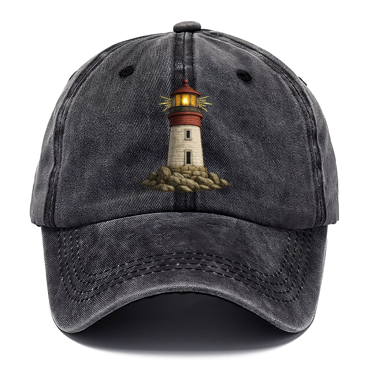 shining lighthouse on a rocky shore Hat