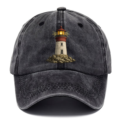 shining lighthouse on a rocky shore Hat