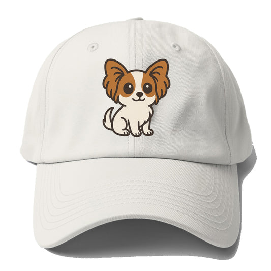 papillon white with brown ears sitting pose portrait design Hat