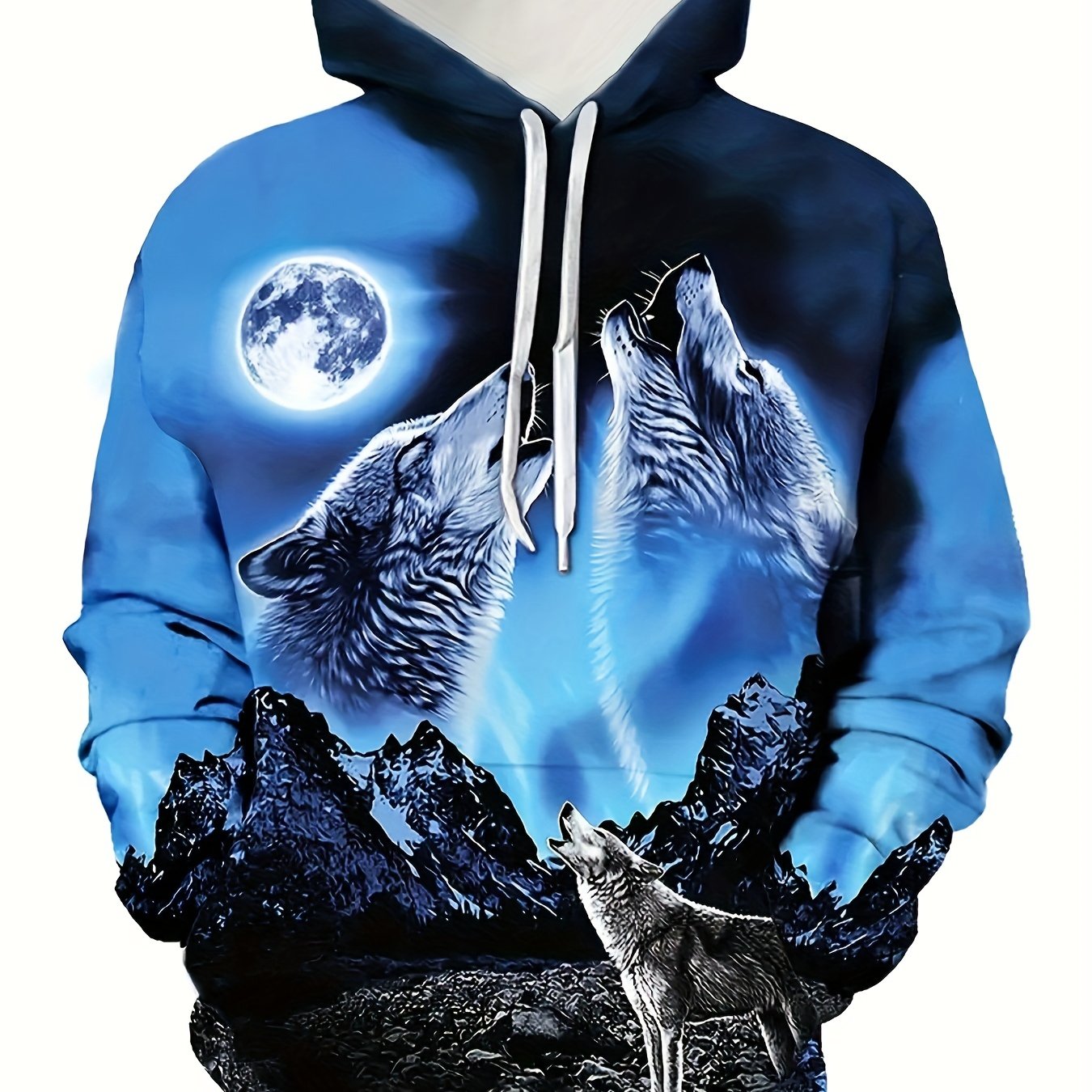 Plus Size Men's 3D Wolf Print Hoodies Oversized Hooded Sweatshirt