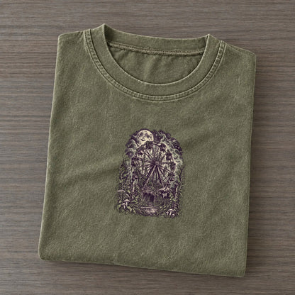 Abandoned Ferris Wheel Midnight Haunt Vintage T-shirt – Army Green