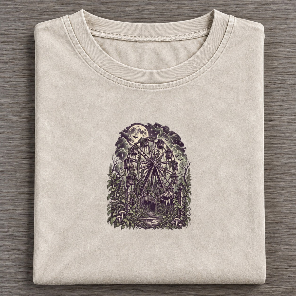 Abandoned Ferris Wheel Midnight Haunt Vintage T-shirt – Off White