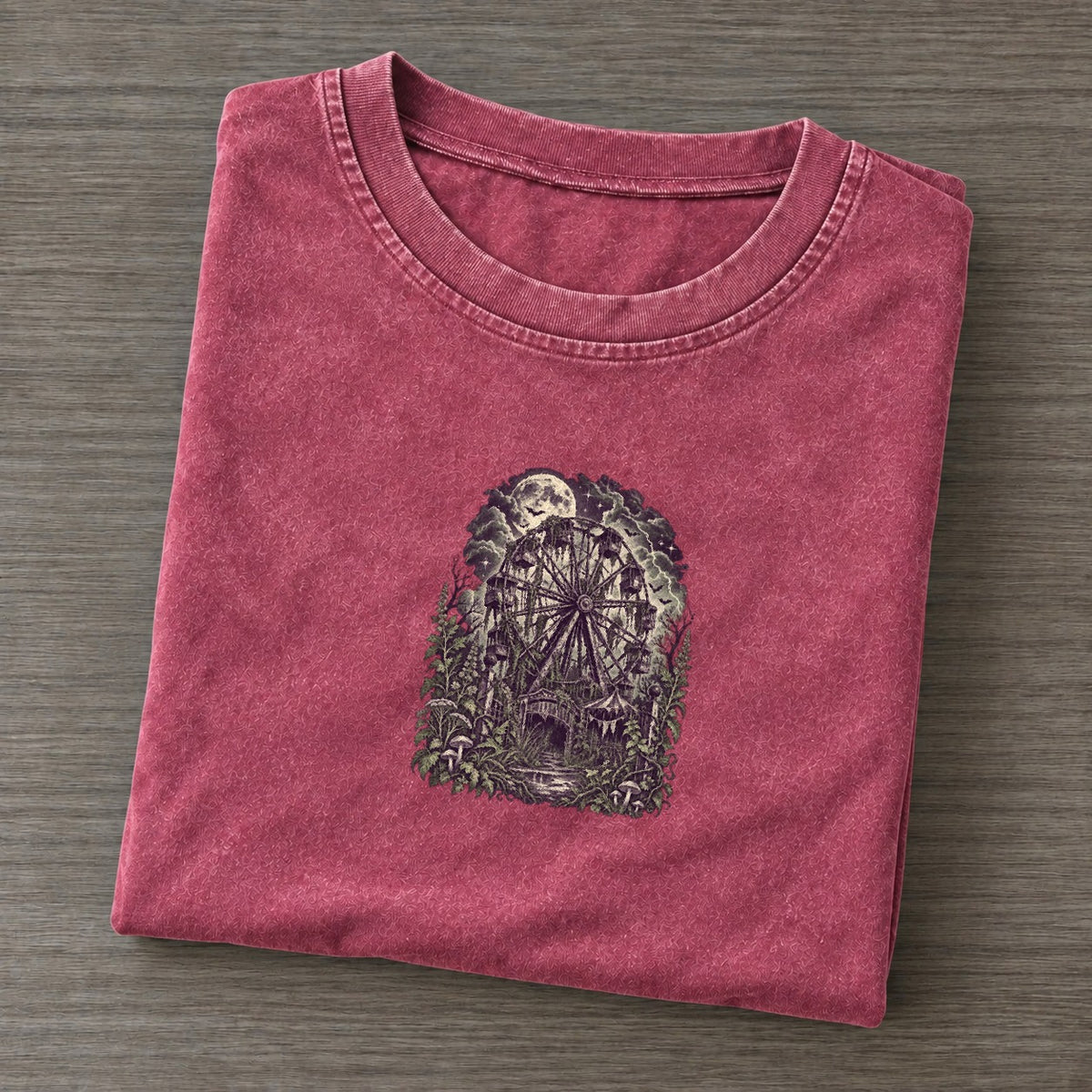 Abandoned Ferris Wheel Midnight Haunt Vintage T-shirt – Raspberry