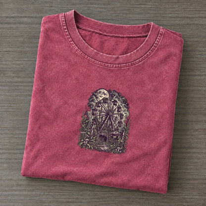 Abandoned Ferris Wheel Midnight Haunt Vintage T-shirt – Raspberry