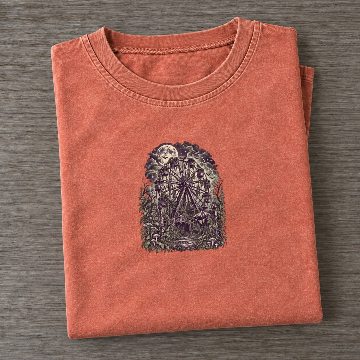 Abandoned Ferris Wheel Midnight Haunt Vintage T-shirt – Terracotta