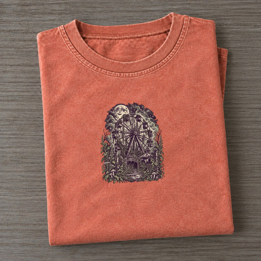 Abandoned Ferris Wheel Midnight Haunt Vintage T-shirt – Terracotta
