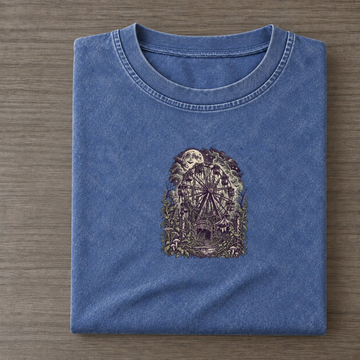 Abandoned Ferris Wheel Midnight Haunt Vintage T-shirt – Washed Blue