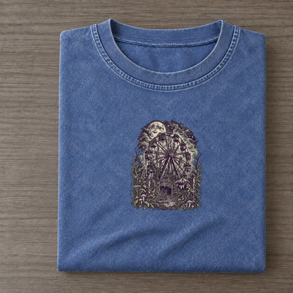 Abandoned Ferris Wheel Midnight Haunt Vintage T-shirt – Washed Blue