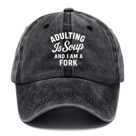adulting soup and a fork Hat