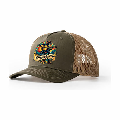 Acoustic Guitar Crest Music Instruments Trucker Hat – Olive Khaki