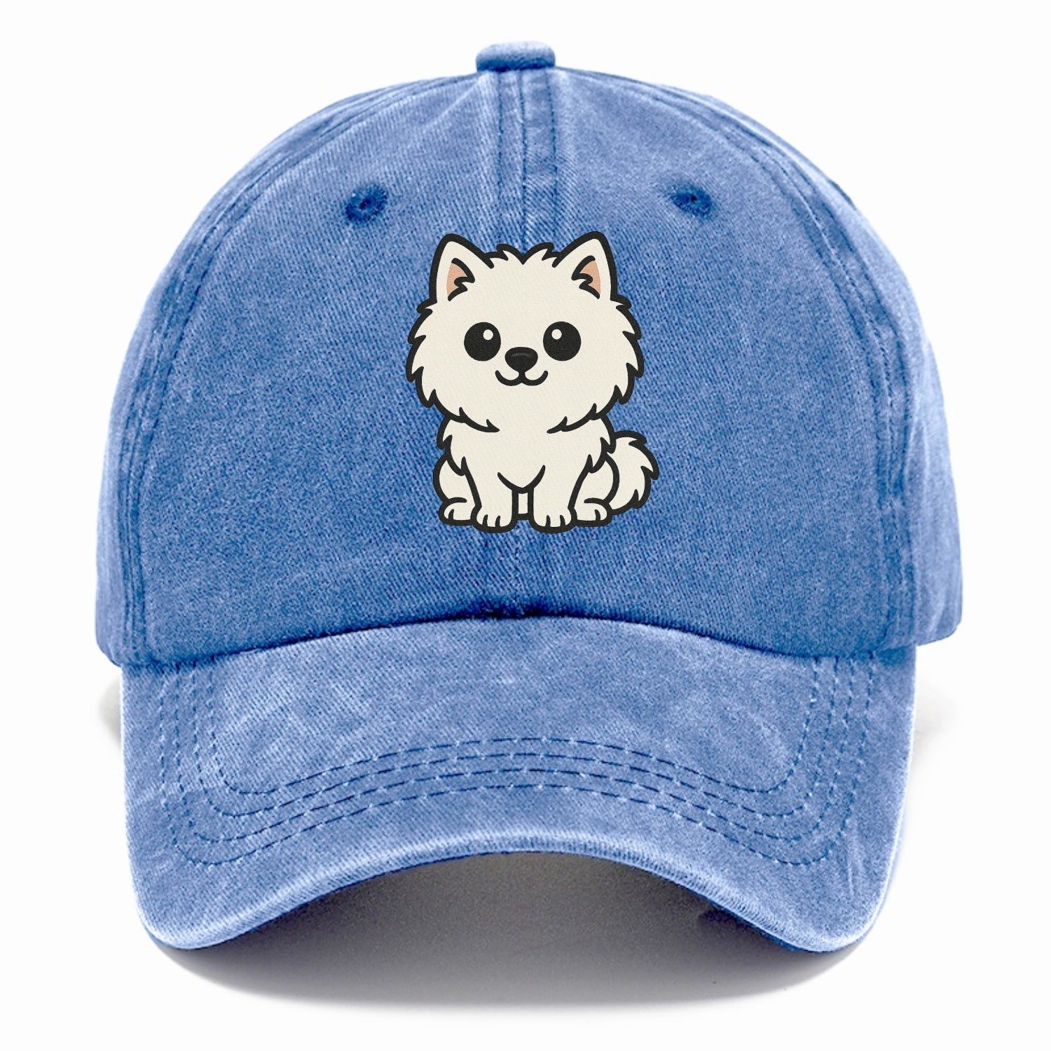 pomeranian white fluffy sitting pose portrait design Hat
