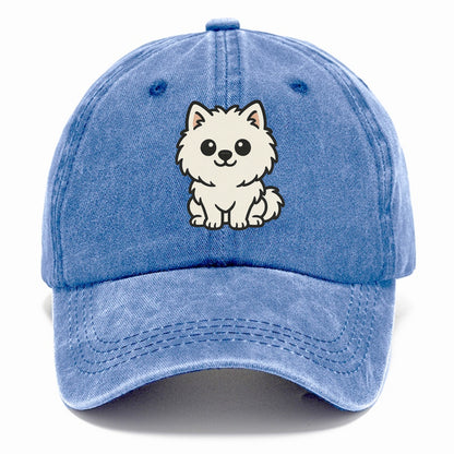 pomeranian white fluffy sitting pose portrait design Hat