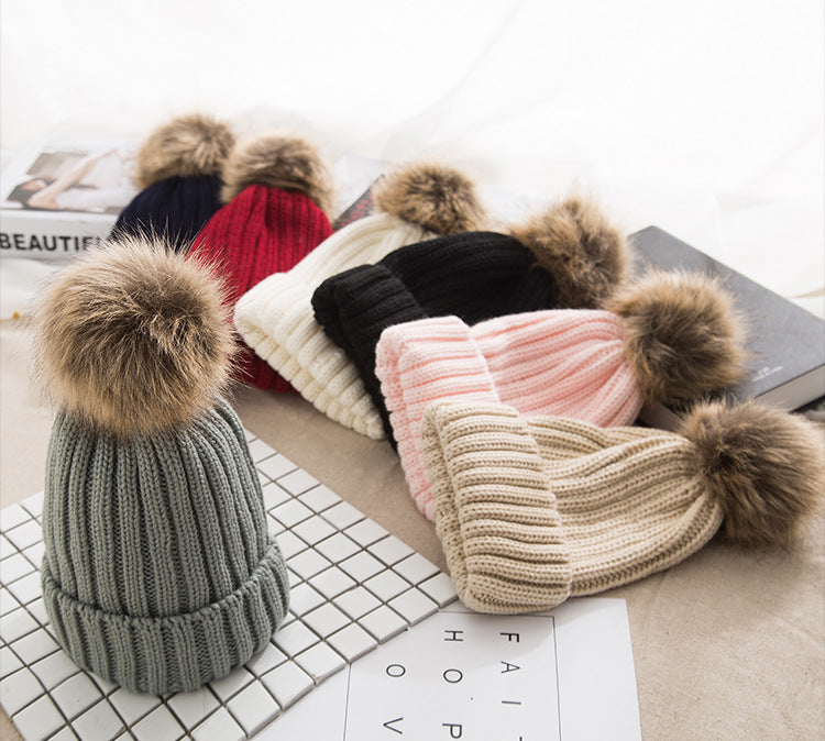 Cozy Knit Beanie with Faux Fur Pom - Korean Style Warm Hat Additional Image 10