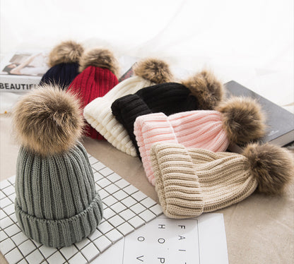 Cozy Knit Beanie with Faux Fur Pom - Korean Style Warm Hat Additional Image 10