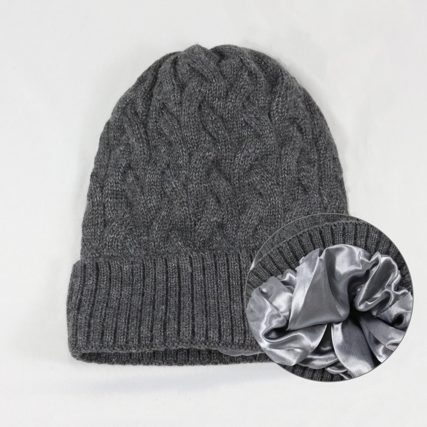 Cashmere Blend Cable Knit Beanie - Satin Lined Additional Image 10