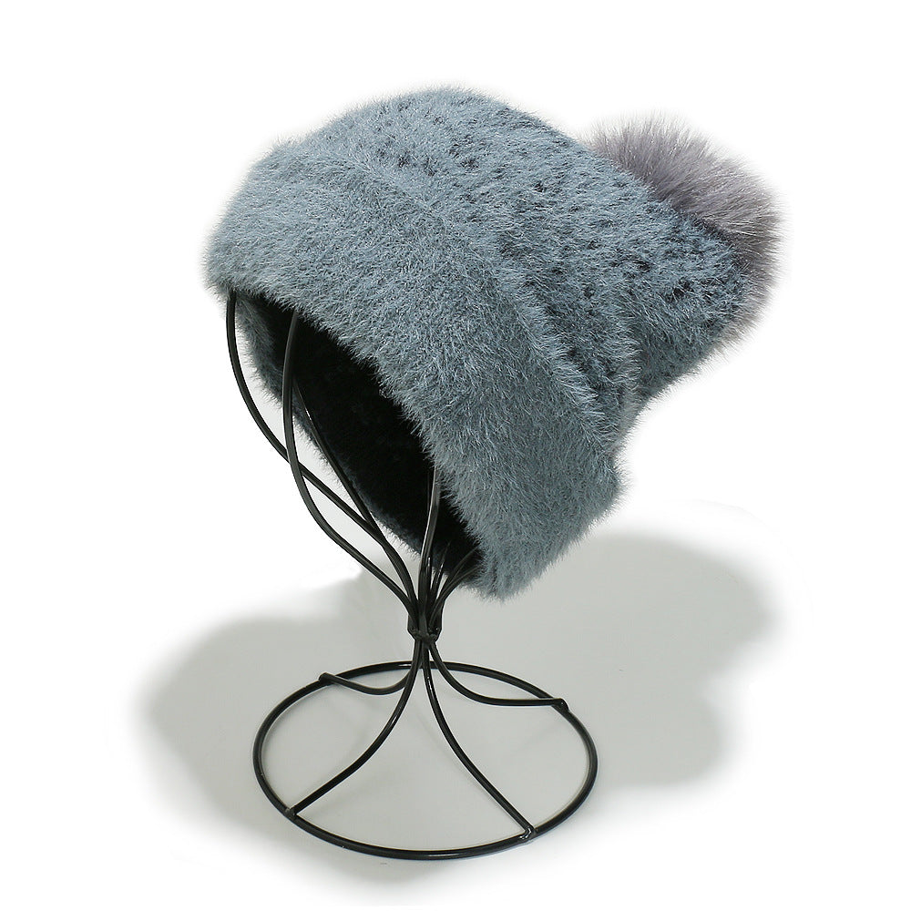 Faux Mink Knit Beanie with Ear Protection Additional Image 10