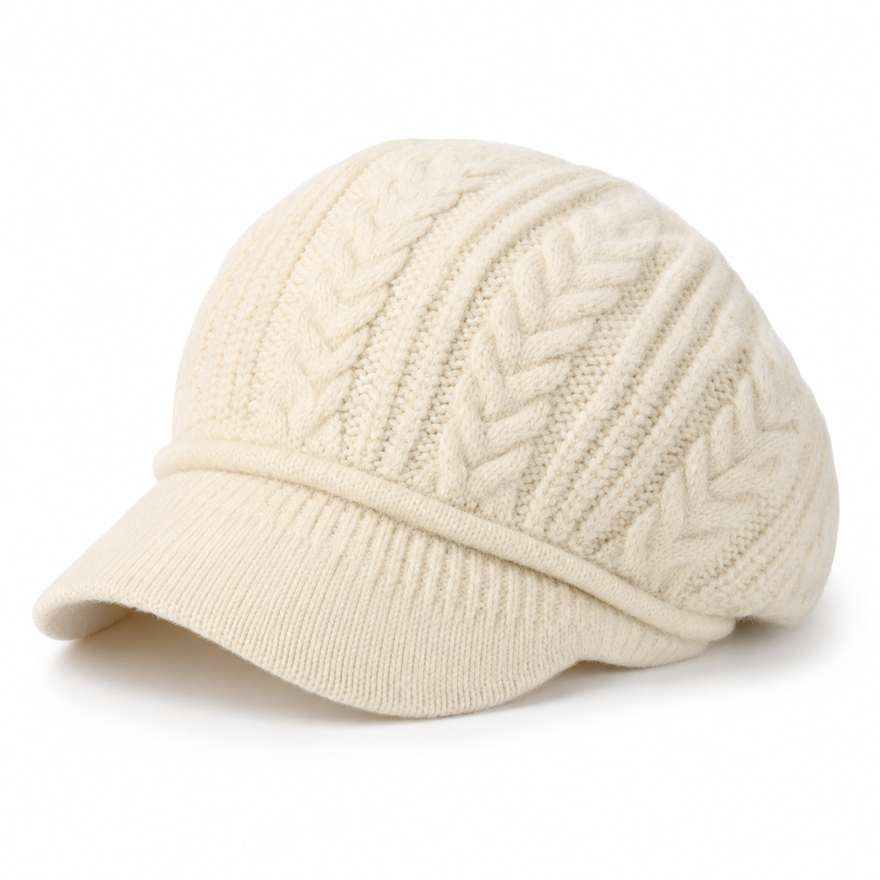 Fleece-Lined Knit Beret with Brim for Women — studio product photo on white background