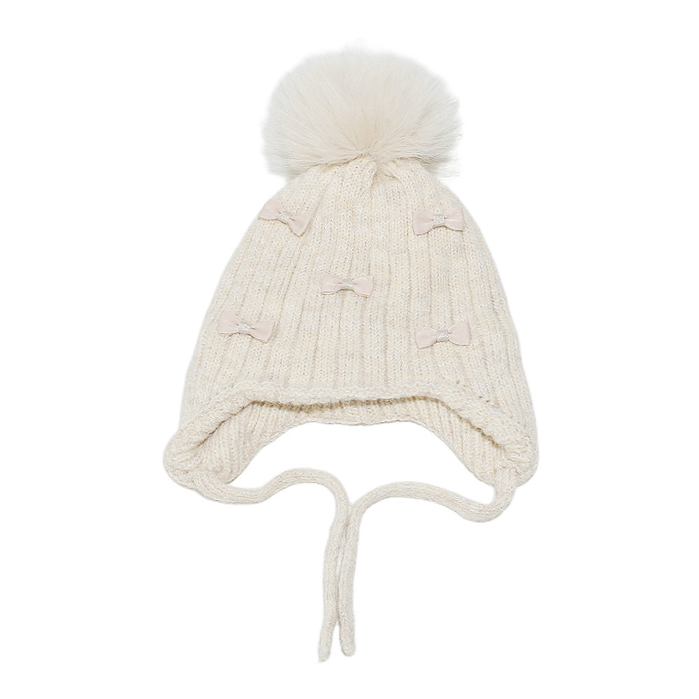 Girls' Bow Earflap Knit Hat - Cozy Winter Style Additional Image 1