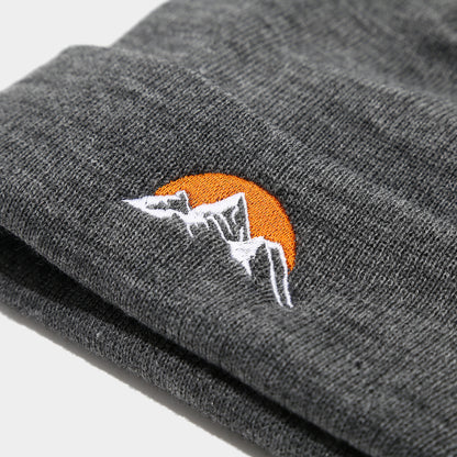 Embroidered Mountain Sun Beanie - Warm Knit Hat Additional Image 1