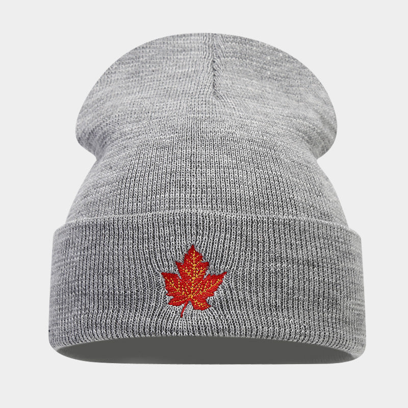 Red Maple Leaf Knit Beanie: Street Style Warm Hat Additional Image 1