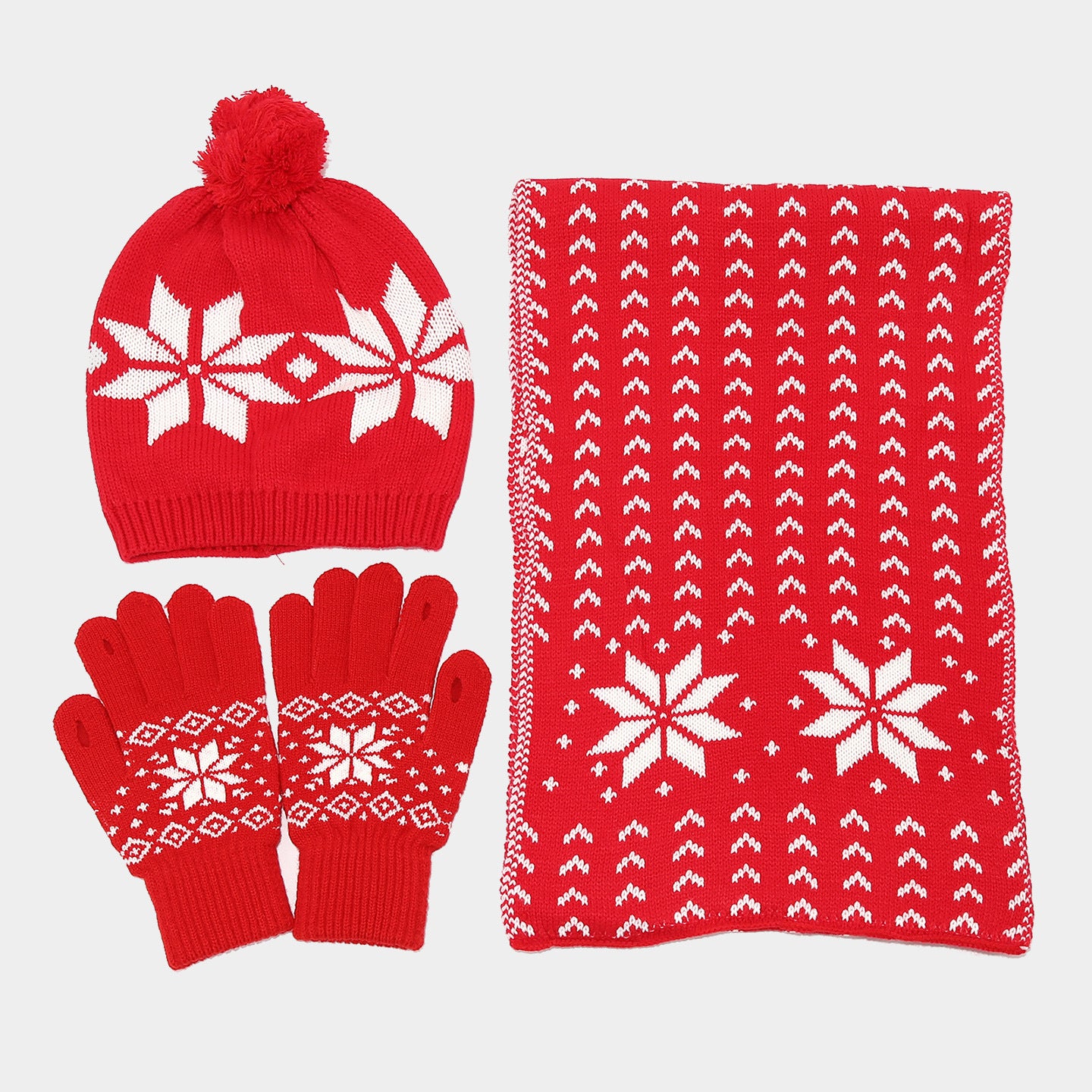 Cozy Snowflake Knit Hat, Scarf & Glove Set Additional Image 1